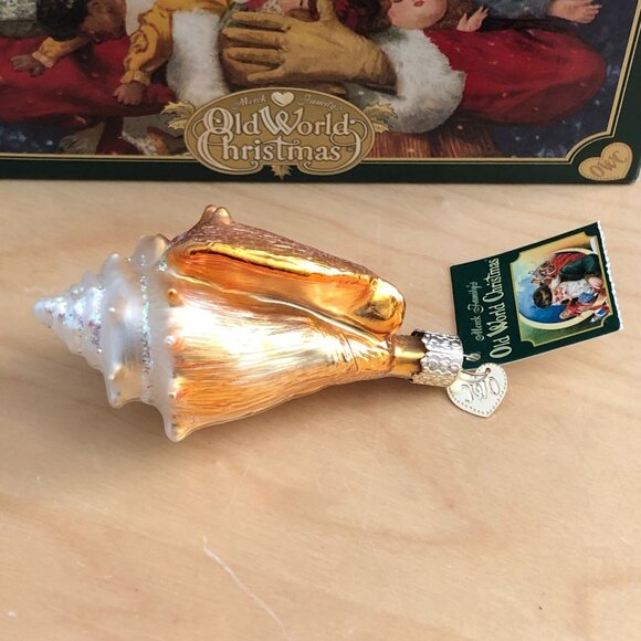 Old World Christmas Golden Seashell Blown Glass Ornament Ivory Beach House NEW - Picture 2 of 4